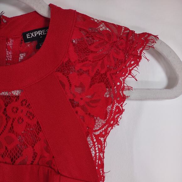 Express Red Dress with Lace, Size 0 - Picture 7 of 9